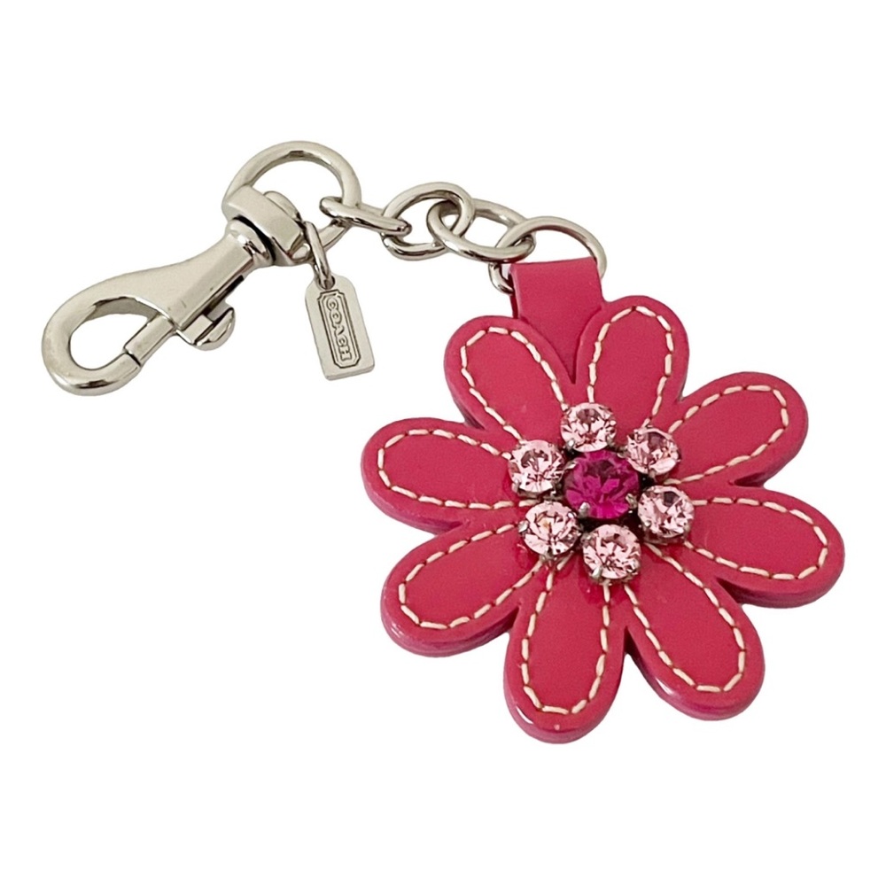 Coach Pink Flower Crystal Keychain Card Holder Charm